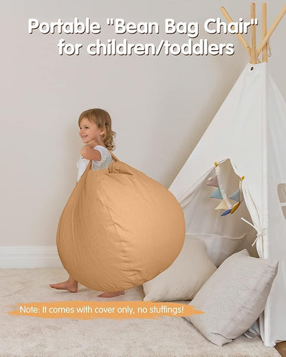 Aubliss Stuffed Animal Bean Bag Storage Chair (Solid Khaki, Medium (32''))