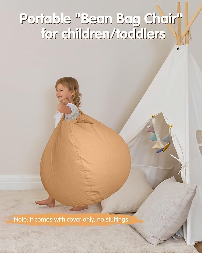 Aubliss Stuffed Animal Bean Bag Storage Chair (Solid Khaki, Large (38''))