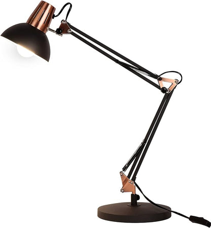 FIRVRE Metal Desk Lamp Adjustable Goose Neck Architect Table Lamp Sandy Black Tall Reading Light Swing Arm Desk Lamp with Clamp Eye-Caring for Bedroom Bedside Study Home Office Library Workplace