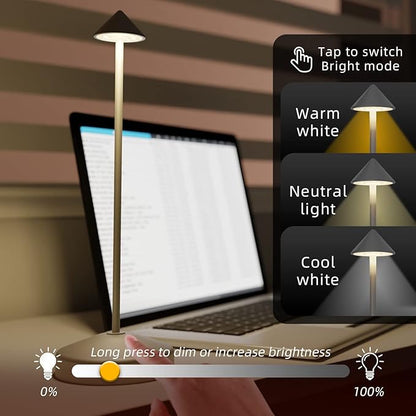Cordless Table Lamp, Portable LED Desk Lamp 5200mAh Battery Operated, Waterproof Outdoor Lamp with Contact Charging Base, 13.8'' touch lamp for Home/Office/Bars/Coffee Shop Night Light (Grey