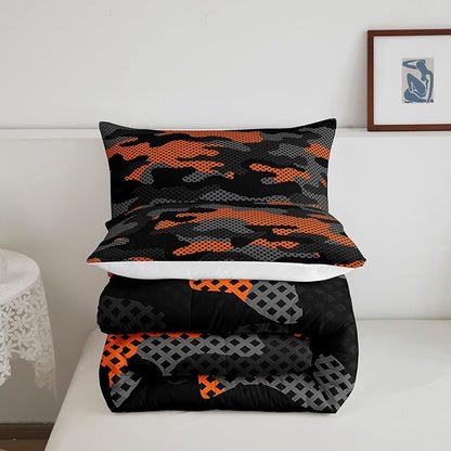 Erosebridal Army Camouflage Comforter Set Queen Size Teens Adult Camo Bedding Set for Kids Boys Girls Colorful Pattern Decor Down Comforter Orange Black Grey Duvet Set Geometric Pattern Quilt Set
