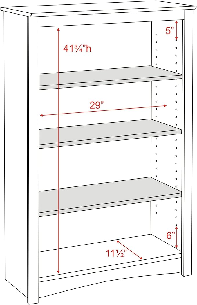 Prepac Home Office 4-Shelf Standard Bookcase, 31.5 in. W x 48 in. H x 13 in. D, White