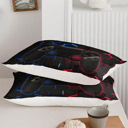 Axolotl Gamer Comforter Sets Full,Geometric Honeycomb Gaming Bedding Sets,Video Games Comforter,Gaming Bedding Set,Game Console Comforter Set for Kids Boys Girls Teens,1 Quilt 2 Pillowcases,Blue Red