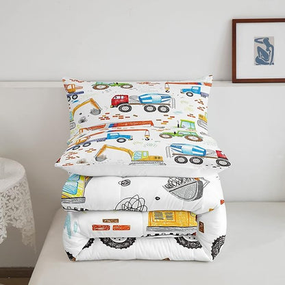 Feelyou Boys Excavator Bedding Set Construction Vehicles Comforter Set for Kids Girls Watercolor Tractor Crane Truck Comforter Colorful Design Quilt Set Room 2Pcs Twin Size