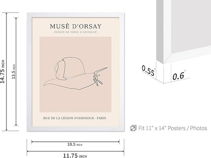 Poster Master Vintage Poster - Retro One Line Snail Drawing Print - Snail Line Art - Minimal Gift for Men, Women, Animal Lover - Abstract Wall Decor for Home, Office, 11x14 White Framed