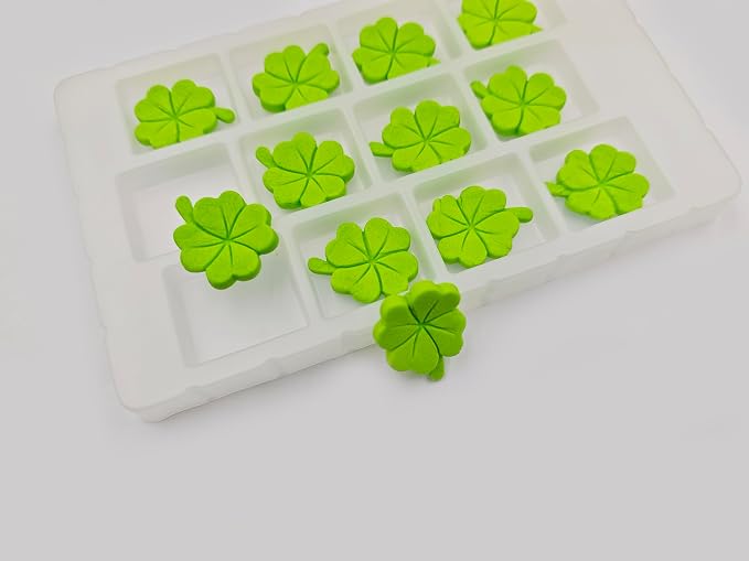 Edible 12pcs GrassGreen Shamrock Sugar cake decorations, cupcake toppers, perfect Clover Icing Cookies decro for St. Patrick's Day Birthday Halloween Thanksgiving Christmas party Team Dinner