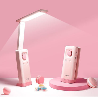 VAVOFO Desk Lamp Foldable Portable Cute Desk Lamp, Battery Powered Desk Lamp, Built-in 6000mAh Rechargeable, 3 Color Warm Pink Desk Lamp, USB C Rechargeable Desk Lamp, Cordless Desk Lamp, Battery Lamp