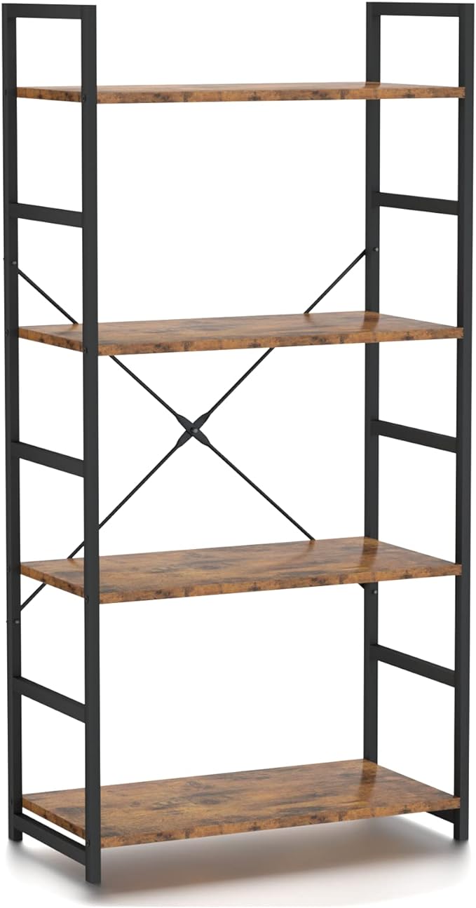 NUMENN 4 Tier Bookshelf, Tall Bookcase Shelf Storage Organizer, Modern Book Shelf for Bedroom, Living Room and Home Office, Vintage