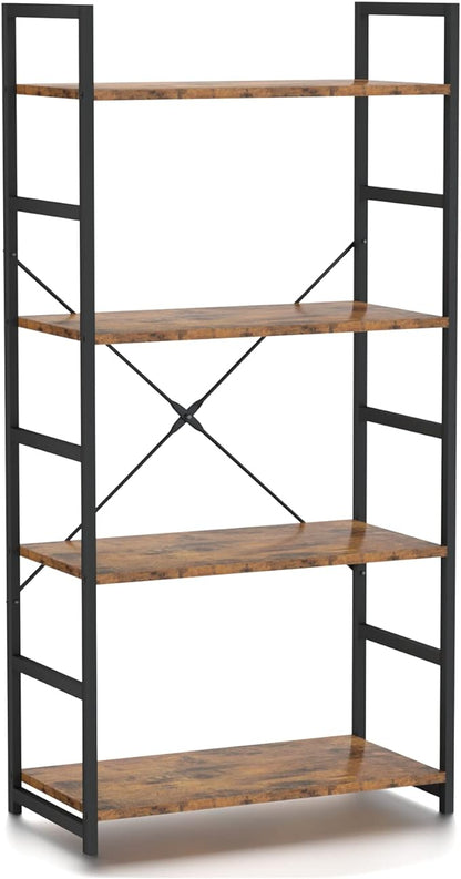 NUMENN 4 Tier Bookshelf, Tall Bookcase Shelf Storage Organizer, Modern Book Shelf for Bedroom, Living Room and Home Office, Vintage