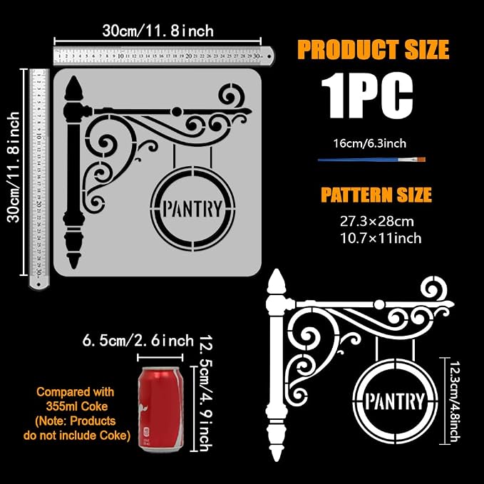 FINGERINSPIRE Pantry Stencil with Paint Brush 11.8x11.8inch Reusable Kitchen Sign Drawing Template Decorative Pantry Sign Pattern Stencil for Painting on Wall Wood Home Kitchen Restaurant Decoration