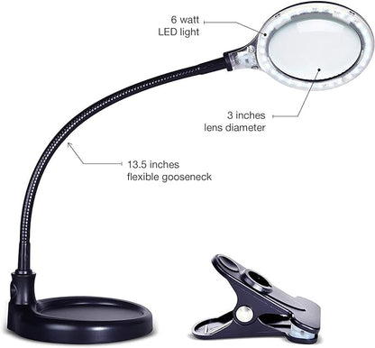 Brightech LightView Pro Flex 2 in 1 Magnifying Desk Lamp, 1.75x Light Magnifier, Adjustable Magnifying Glass with Light for Crafts, Reading, Close Work