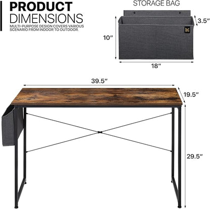 MoNiBloom Home Office Gaming Desk, 40 Inches Computer Study Table with A Storage Bag, Rustic Brown