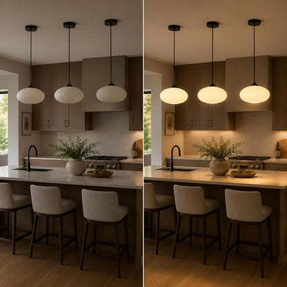 KCO Lighting Matte Black Lantern Pendant Light with 9.8” White Ribbed Glass | Adjustable Cord E26 Hardwired Mid Century Modern Farmhouse Hanging Light for Kitchen Island Dining Living Room Bar Bedroom