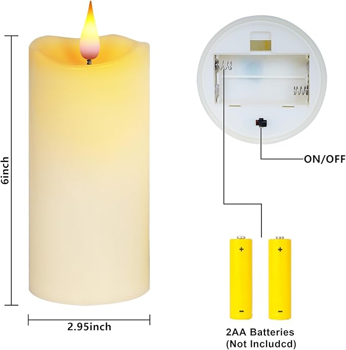 Aignis Indoor Flameless LED Candles Battery Operated with Remote Timer and Unique Double-Color Flame for Home/Wedding/Holiday Decor, Set of 2(D 2.95" x H 6")