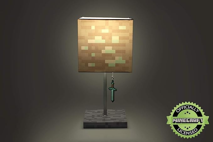 Minecraft Diamond Ore Block LED Lamp w/ 3D Diamond Sword Puller | 14-Inch Lamp