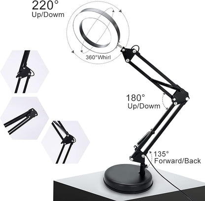 DLLT Dimmable Swing Arm Desk Lamp with Clamp, 68 LED Flexible Architect Work Lamp, 3 Colors 10 Brightness, Adjustable Desk Lamp, Multi-Joint Table Lamp for Study, Office, Computer, Art, Work Lighting