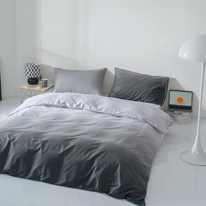 Gradient Gray Comforter Set Ombre White Gray Bedding Set King Women Aesthetic Comforter 3 PCs Gray Color Bed Comforter Set King Gradient White and Gray Comforter Set King Size