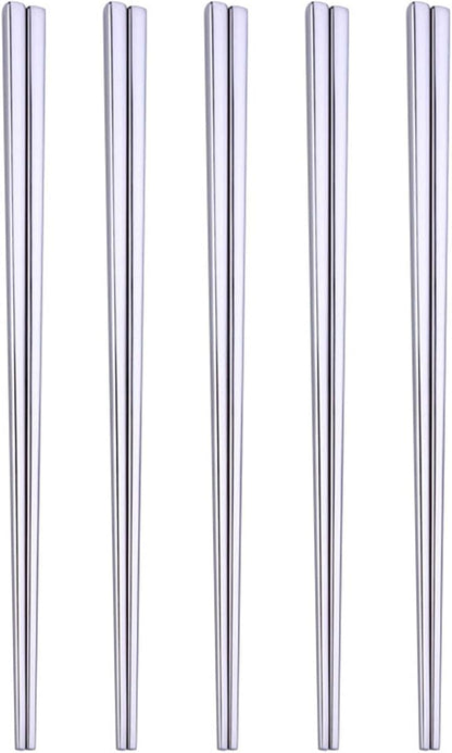 Stainless Steel Chopsticks,Reusable ,Dishwasher Safe , Easy to Use（5 PCS,silver）