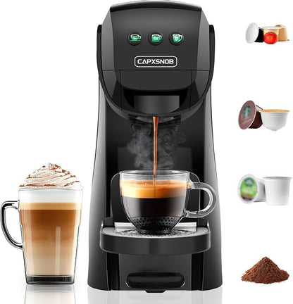 Warriors1 4-in-1 Coffee Maker & Espresso Machine for Pods & Ground, 20 Bar | Fits K Cup/Nespresso/Dolce Gusto Pods/Ground, 3 Cup Sizes & Custom Vol/Temp, 5.3" W for Kitchen/Office/Dorm, Durable PA66+GF