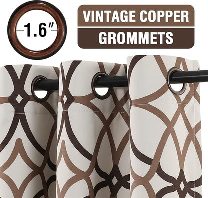 H.VERSAILTEX Blackout Curtains Printed Design 63 Inch Length 2 Panels Set Thermal Insulated Curtains for Bedroom Living Room Geometric Modern Grommet Window Drapes - Taupe and Brown