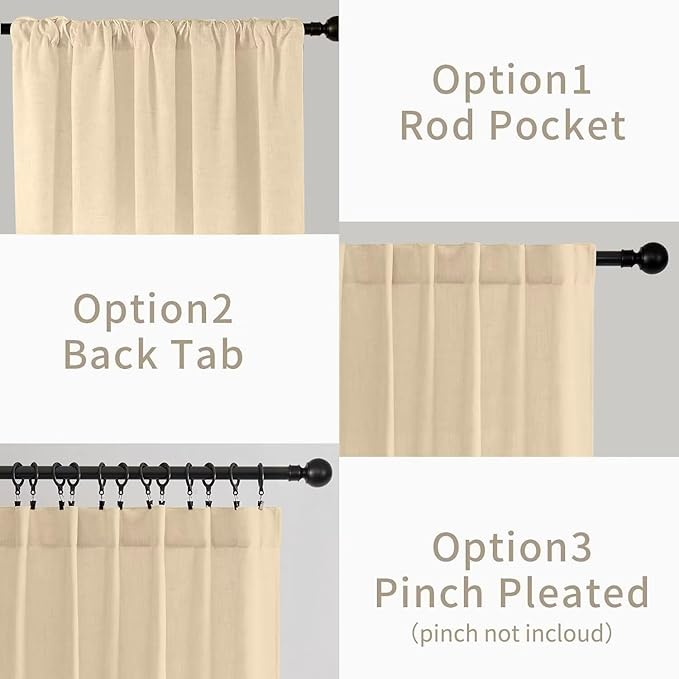 Joydeco Linen Curtains 90 Inch Length 2 Panels Set for Bedroom, Light Filtering Drapes for Living Room,Linen Blend Curtains 52 Inches Wide with Rod Pockets Back Tab (W52 x L90 Inch, Natural)