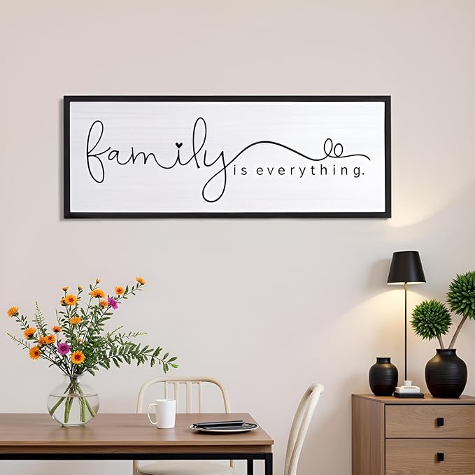 Foutcheou Family is Everything Wall Decor Sign 32"×12" for Family Living Room Large Wood Framed Wall Art Hanging Decoration (Black)