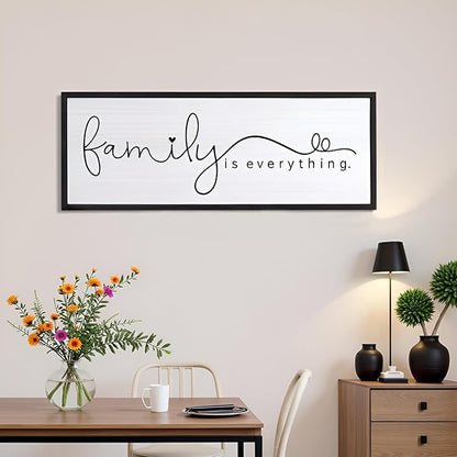 Foutcheou Family is Everything Wall Decor Sign 32"×12" for Family Living Room Large Wood Framed Wall Art Hanging Decoration (Black)