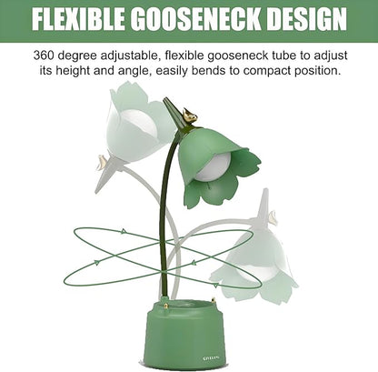 Cute LED Desk Lamp Kawaii Desk Accessories, Flower Bird Table lamp USB Rechargeable, 3 Color Modes, Stepless Dimming, Touch-Sensitive Switch Kawaii Room Decor Lamp, Eye Caring Reading Lamp (Green)