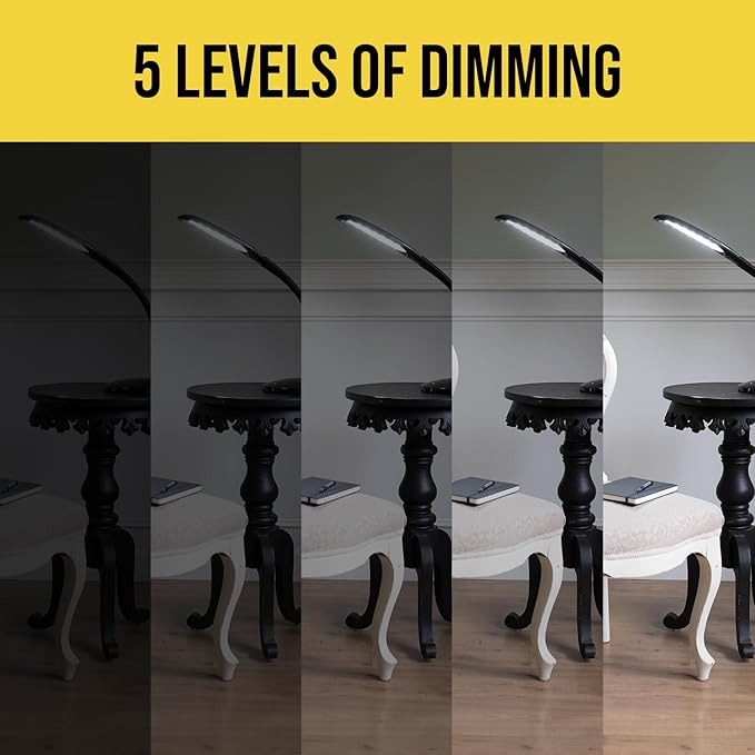 Stella Original Premium 10W LED Desk Task Lamp - Black - Adjustable Dimmable Low Vision Natural Table Light - Bright Macular Degeneration Aid Lighting-Hobby, Crafting, Sewing, Artist, Reading, Office