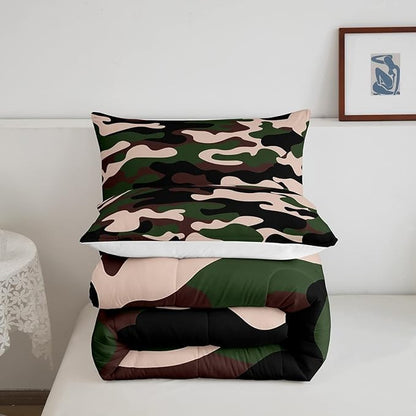 Feelyou Full Size Camouflage Comforter Set 3Pcs Kids Bedding Set for Boys Girls Teens 1 Comforter & 2 Pillowcases(Full,Army Green)