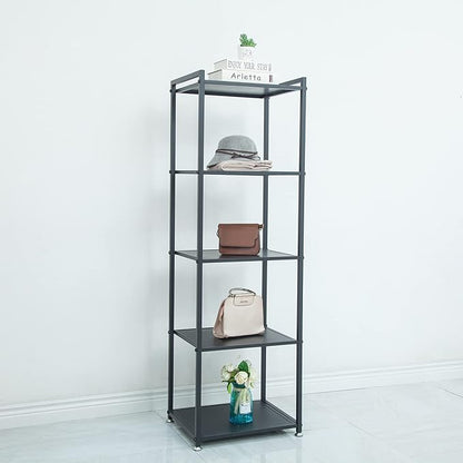 Display Shelf, 5-Tier Shelf Stand, Black Metal Thin Narrow Tall Large Corner Shelf Bookshelf Freestanding for Bedroom Shop Commercial Retail Storage(19.7x15.7x63)…