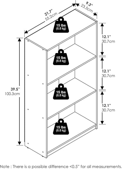 Furinno Basic 3-Tier Bookcase Storage Shelves, White/White