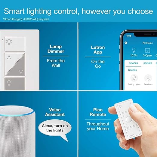 Lutron Caseta Smart Lamp Dimmer Switch (Lutron Smart Hub Required) for Floor and Table Lamps, for Dimmable LED Lights, up to 100 Watt, PD-3PCL-WH, White