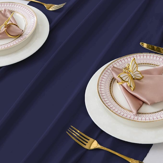 Pack of 10 | Navy Blue | 14ft Chiffon Table Runner 29x170 Inches Long Romantic Rustic Sheer Gauze Runner for Wedding Bridal Shower Birthday Banquets Engagement Spring Easter Boho Decorations