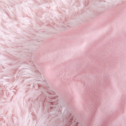 Faux Fur Kids Girls Light Pink Comforter Sets Twin/Full - 3PC Bed Set Warm Comfortable Soft Plush Flannel Velvet Fluffy Fuzzy Bedding（Comforter x 1 Pillowcases x 2）