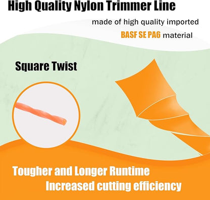 WOTIAN Weed Eater String 0.095 Inches Square Twisted Trimmer Line .095" 328ft Square Twist Weed Wacker String of Premium Nylon Compatible with Stihl Echo Grass Cordless Electric Trimmer,Orange