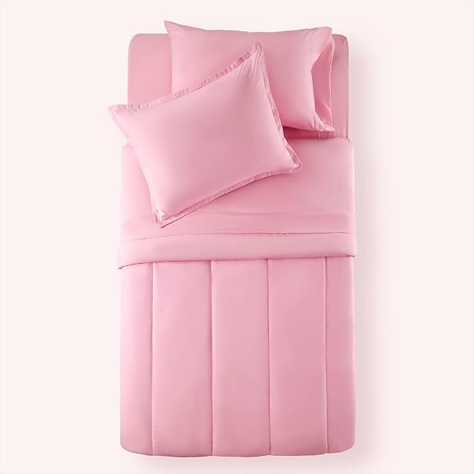 SLEEP ZONE Kids Bedding Comforter Set Full/Queen Size - Super Cute & Soft Kids Bedding 7 Pieces Set with Comforter, Sheet, Pillowcase & Sham (Ballet Pink Color)
