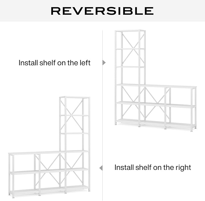 Tribesigns 9 Shelves Bookshelves, Industrial Ladder Corner Etagere Bookcase, Rustic 6-tier Display Open Shelf Storage Organizer for Living Room (White)