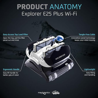 Dolphin (2025 Model) Explorer E25 Wi-Fi Robotic Pool Vacuum Cleaner Pools up to 50 FT - Waterline Scrubber Brush