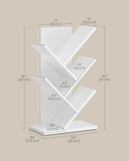 VASAGLE Tree Bookshelf, 5-Tier Bookcase, Small Bookshelf, Space-Saving Corner Shelf, Book Tree, Holds Books, CDs, Games, for Bedroom, Living Room, Home Office, Cloud White ULBC183T14