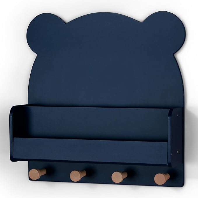 Delta Children babyGap Graham 4-in-1 Convertible Crib with Storage Drawer + Brannan Bear Bookcase with Bins + Brannan Bear Wall Shelf with 4 Hooks, Navy/Light Blue (Bundle)