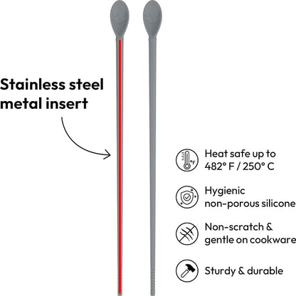 Carrotez Silicone Cooking Chopsticks, Long (12 inch) Reusable Chopsticks for Cooking, Heat Resistant, Non-Scratch, Gentle on Cookware, 1 pair - Modern Grey