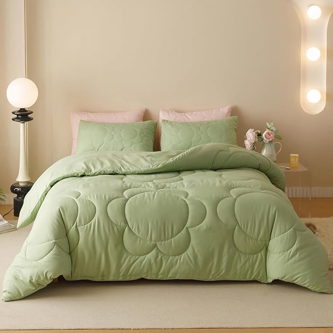 Sage Flower Comforter California King Green Sunflower Print Bed Cal King Comforter Set 3 PCs Green Floral Comforter Set for Women Girls Bedroom Decor All Season Hotel Quality Comforter
