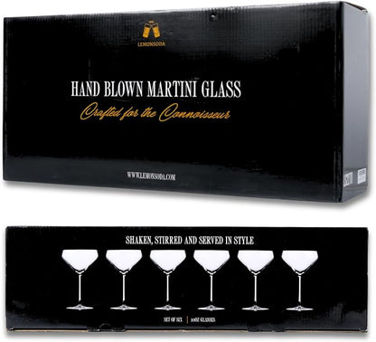 LEMONSODA Hand Blown Nick & Nora Crystal Martini Glasses, Set of 6 | Glassware for Manhattan, Cosmopolitan, Espresso Martini, Lemon Drop & Dirty Martini, Inspired by 1930s Cocktail Culture