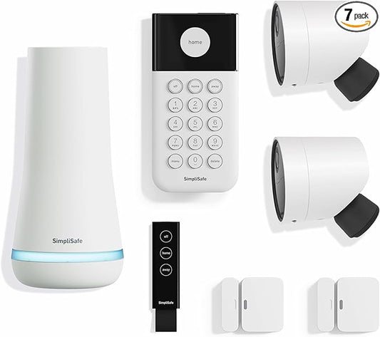 SimpliSafe 7 Piece Wireless Outdoor Camera Home Security System - Optional 24/7 Professional Monitoring - No Contract - Compatible with Alexa and Google Assistant