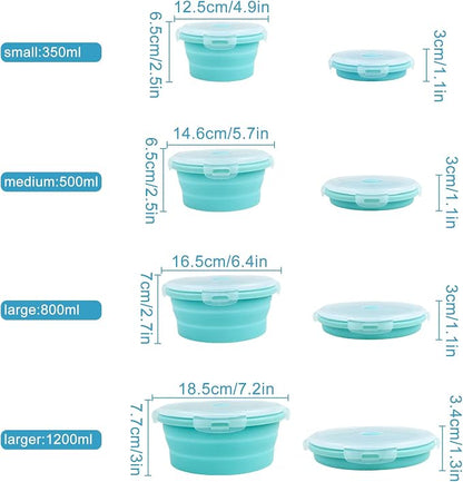 Guyuyii Collapsible Bowls with Lids 4 PC Food-Grade Silicone BPA-Free | Round Nesting Set for Camping, RV Travel, Kitchen Storage | Easy Cleaning, Compatible with Freezer, Microwaves, Dishwashers