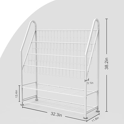 Kids Bookshelf Freestanding for Children Room 32 Inches White Metal Bookcase Large Capacity Books Toys Organizer Stable 5 Tiers Kids Book Rack for Playroom Bookstore Library.