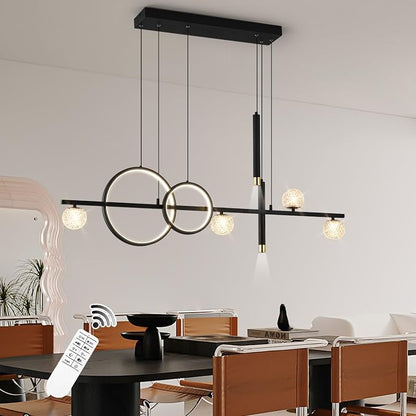 ORANOOR Modern LED Pendant Lights, Dimmable 47inch Linear LED Chandelier | Upgraded Black & Gold Dining Room Hanging Light Fixtures Kitchen Island Globe Pendant Lighting for Dining Table (4200lm)