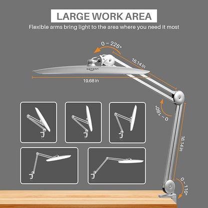 LED Desk Lamp with Clamp, Dimming Task Lamp for Reading Desktop Office Workbench Table Architect Sewing Study Home Craft, Bright 117PCS LEDs, 2200 Lumens 20 Inch Metal Swivel Arm Work Lamp