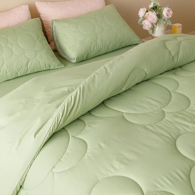 Sage Flower Comforter Queen Green Sunflower Print Bed Queen Comforter Set 3 Pieces Green Floral Comforter Set for Women Girls Bedroom Decor All Season Hotel Quality Comforter Set